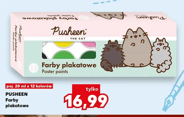 Farby plakatowe Pusheen 12 kolorów promocja w Kaufland