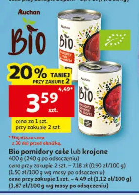 Bio pomidory krojone Auchan promocja w Auchan