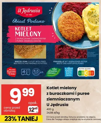 Kotlet mielony z buraczkami i puree ziemniaczanym U Jędrusia promocja w Delikatesy Centrum