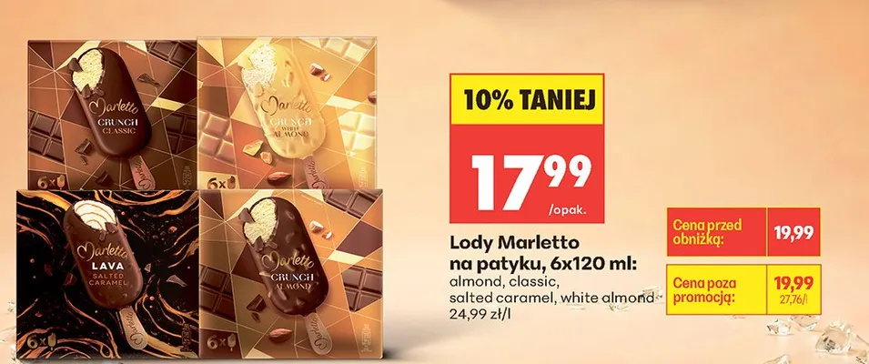 Lody na patyku almond Marletto 6-pak 120ml promocja w Biedronka