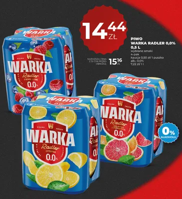 Piwo bezalkoholowe Warka Radler Cytryna 4-pak promocja w Duży Ben