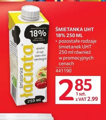Śmietanka UHT 18% Łaciata promocja w Selgros