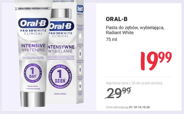 Pasta do zębów wybielająca Radiant White Oral-B promocja w Rossmann