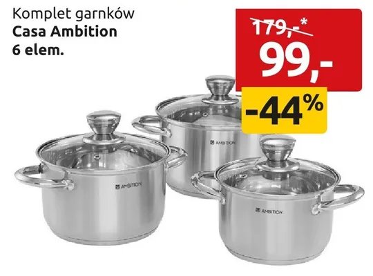 Komplet garnków Casa Ambition 6 elementów promocja w Black Red White