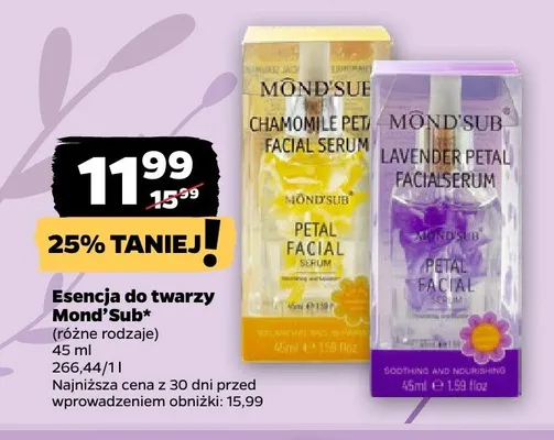 Esencja do twarzy Mond'Sub Lavender Petal Facial Serum promocja w Netto