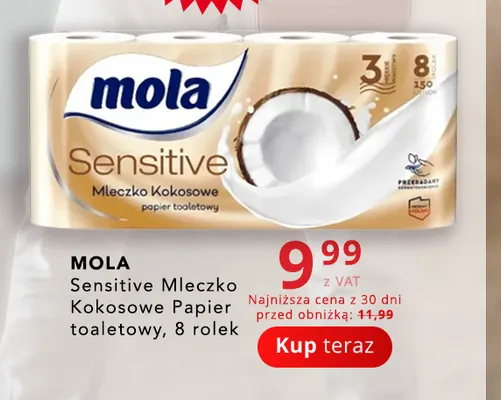 Papier toaletowy Mola Sensitive Mleczko Kokosowe 8-pak promocja w Poczta Polska