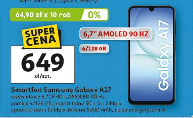 Smartfon Samsung Galaxy A17 4/128GB 6,7" promocja w Auchan