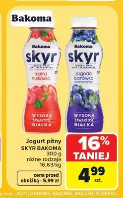 Jogurt pitny Skyr Bakoma jagoda borówka amerykańska promocja w Carrefour