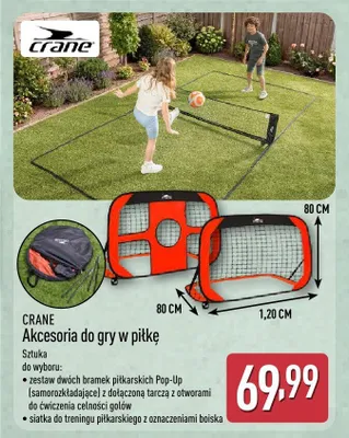 Akcesoria do gry w piłkę zestaw dwóch bramek piłkarskich Pop-Up CRANE promocja w Aldi