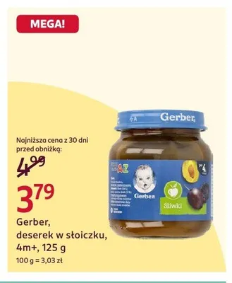 Deserek w słoiczku Gerber śliwki 4m+ promocja w Rossmann