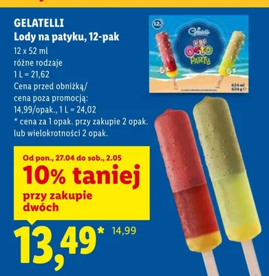 Lody na patyku 12-pak Gelatelli promocja w Lidl