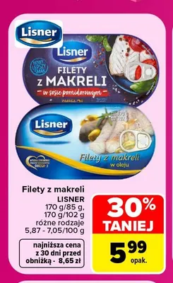 Filety z makreli w sosie pomidorowym Lisner promocja w Carrefour