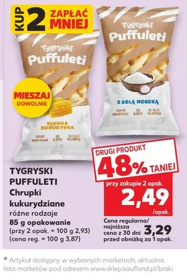 Chrupki kukurydziane Tygryski Puffuleti Z Solą Morską promocja w Kaufland