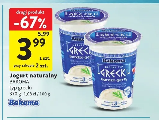 Jogurt naturalny Bakoma typ grecki promocja w Intermarche