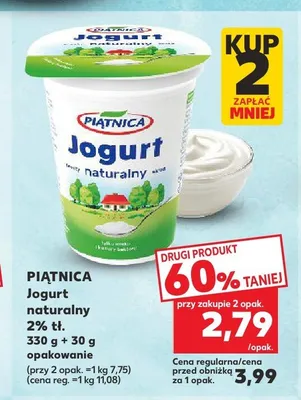 Jogurt naturalny Piątnica 2% tł. promocja w Kaufland