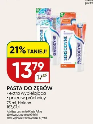 Pasta do zębów Sensodyne Extra Wybielająca promocja w Chata Polska