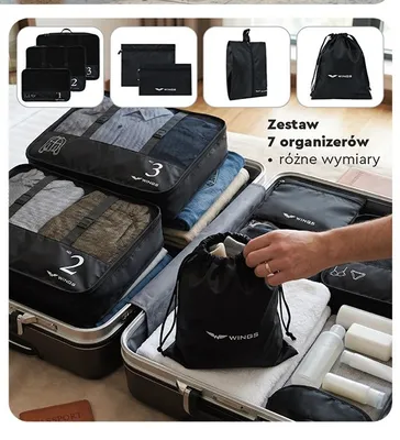 Zestaw 7 organizerów podróżnych WINGS promocja w Biedronka