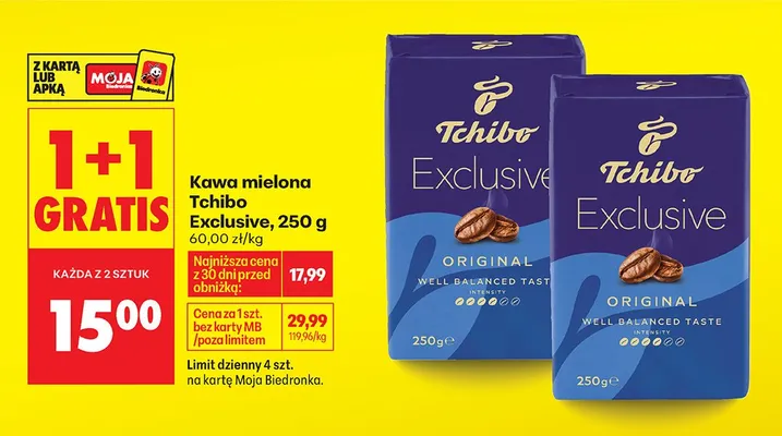 Kawa mielona Exclusive Original 1+1 GRATIS promocja w Biedronka