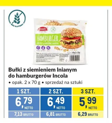 Bułki z siemieniem lnianym do hamburgerów Incola promocja w Makro
