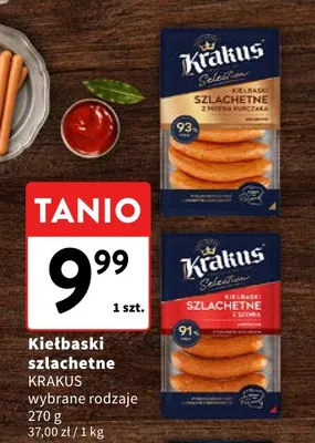 Kiełbaski szlachetne z piersią kurczaka Krakus promocja w Intermarche