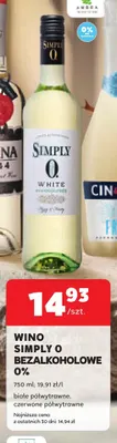 Wino bezalkoholowe Simply 0 białe półwytrawne promocja w Stokrotka