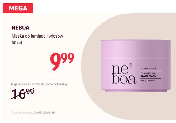Maska do laminacji włosów NEBOA promocja w Rossmann