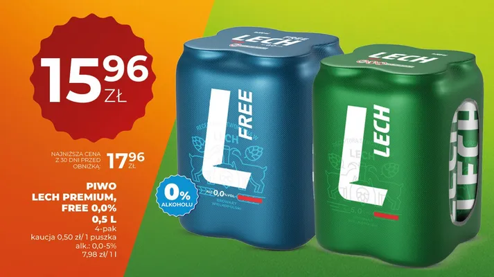 Piwo Lech Premium 4-pak 500ml promocja w Duży Ben