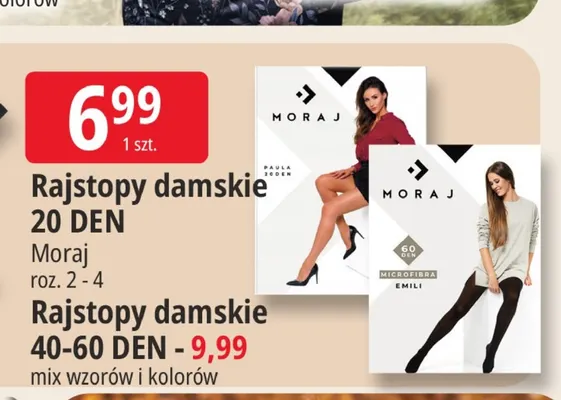 Rajstopy damskie 40-60 DEN Moraj promocja w Leclerc