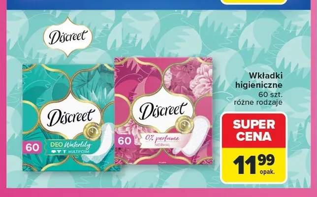 Wkładki higieniczne Discreet Deo Waterlily promocja w Carrefour
