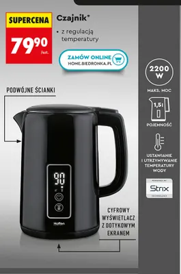 Czajnik elektryczny z regulacją temperatury Hoffen 2200W 1,5 l promocja w Biedronka