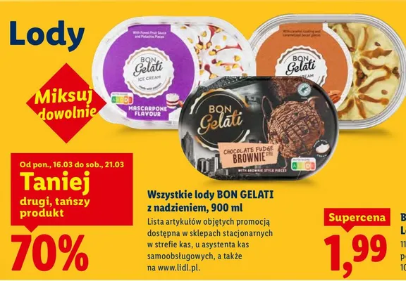 Wszystkie lody Bon Gelati z nadzieniem DRUGIE -70% promocja w Lidl