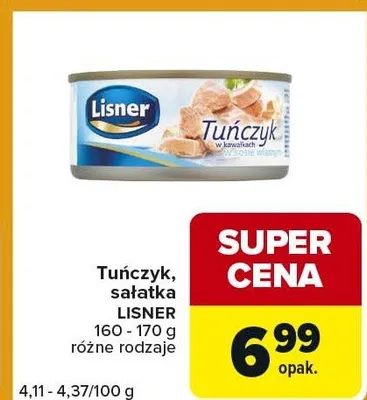 Tuńczyk, sałatka Lisner różne rodzaje promocja w Carrefour Express