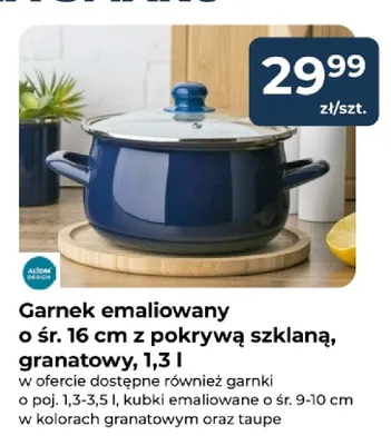 Garnek emaliowany Altom Design o śr. 16 cm z pokrywą szklaną granatowy 1,3 l promocja w PSB Mrówka