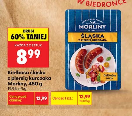 Kiełbasa śląska z piersią kurczaka Morliny promocja w Biedronka