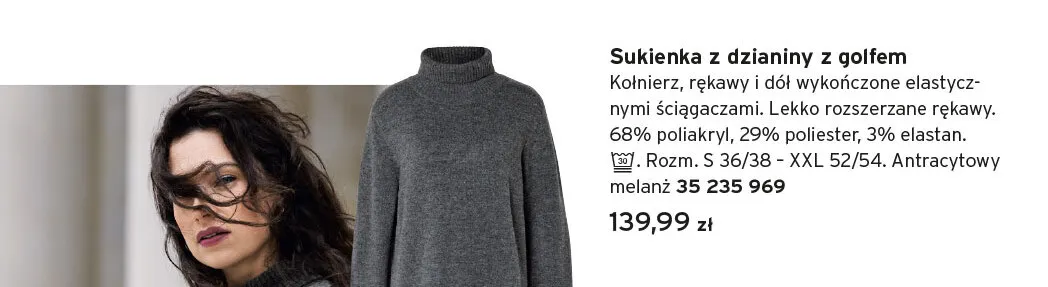Sukienka z dzianiny z golfem promocja w Tchibo