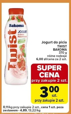 Jogurt do picia TWIST BAKOMA różne rodzaje promocja w Carrefour Express