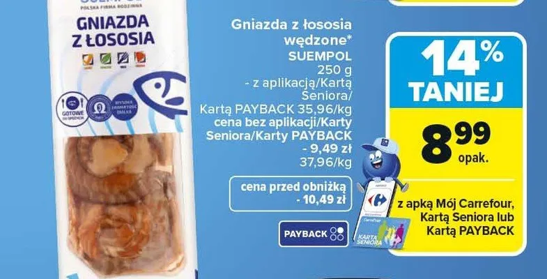 Gniazda z łososia wędzone SUEMPOL promocja w Carrefour