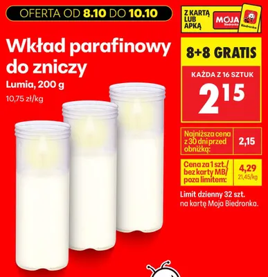 Wkład parafinowy do zniczy Lumia promocja w Biedronka