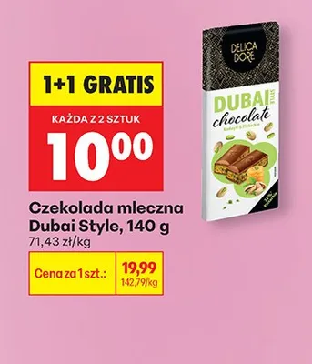 Czekolada mleczna Dubai Style 1+1 GRATIS promocja w Biedronka