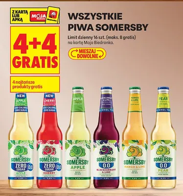 Wszystkie piwa Somersby 4+4 GRATIS promocja w Biedronka
