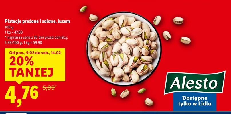 Pistacje prażone i solone, luzem promocja w Lidl