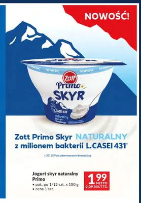 Jogurt skyr naturalny Zott Primo promocja w Makro