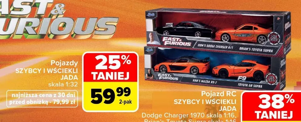 Pojazdy Szybcy i Wściekli 2-pak skala 1:32 Jada promocja w Carrefour