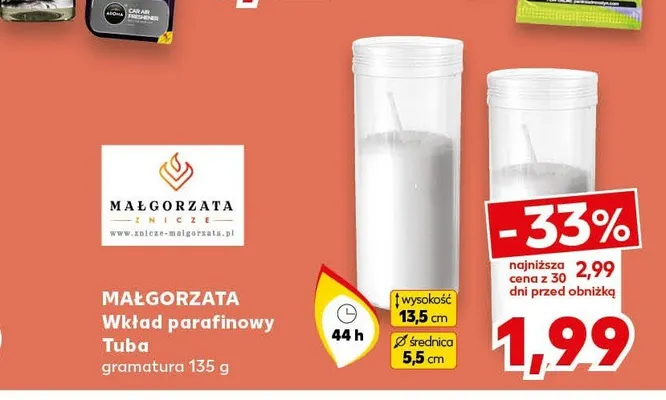 Wkład parafinowy do zniczy Małgorzata Tuba promocja w Kaufland