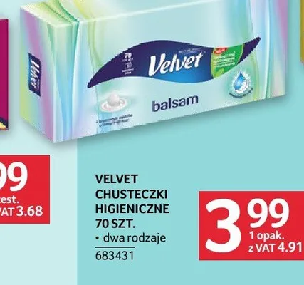 Chusteczki higieniczne Velvet Balsam promocja w Selgros