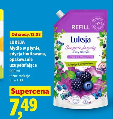 Mydło w płynie Luksja Soczyste Jagody opakowanie uzupełniające promocja w Lidl