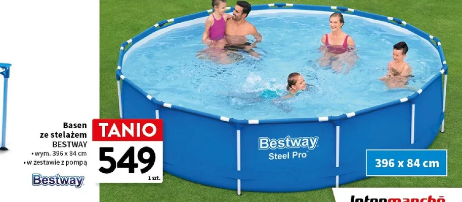 Basen ze stelażem BESTWAY w zestawie z pompą 396x84cm promocja w Intermarche