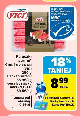 Paluszki surimi Śnieżny Krab Vici promocja w Carrefour