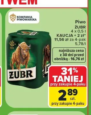 Piwo Żubr 4-pak 500 ml promocja w Carrefour