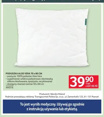 Poduszka Aloe Vera 70x80 cm Wendre promocja w Selgros